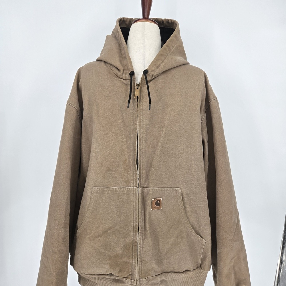 Carhartt Jacket Mens Extra Large Brown Duck Canvas Zip Hoodie USA Union Made VTG